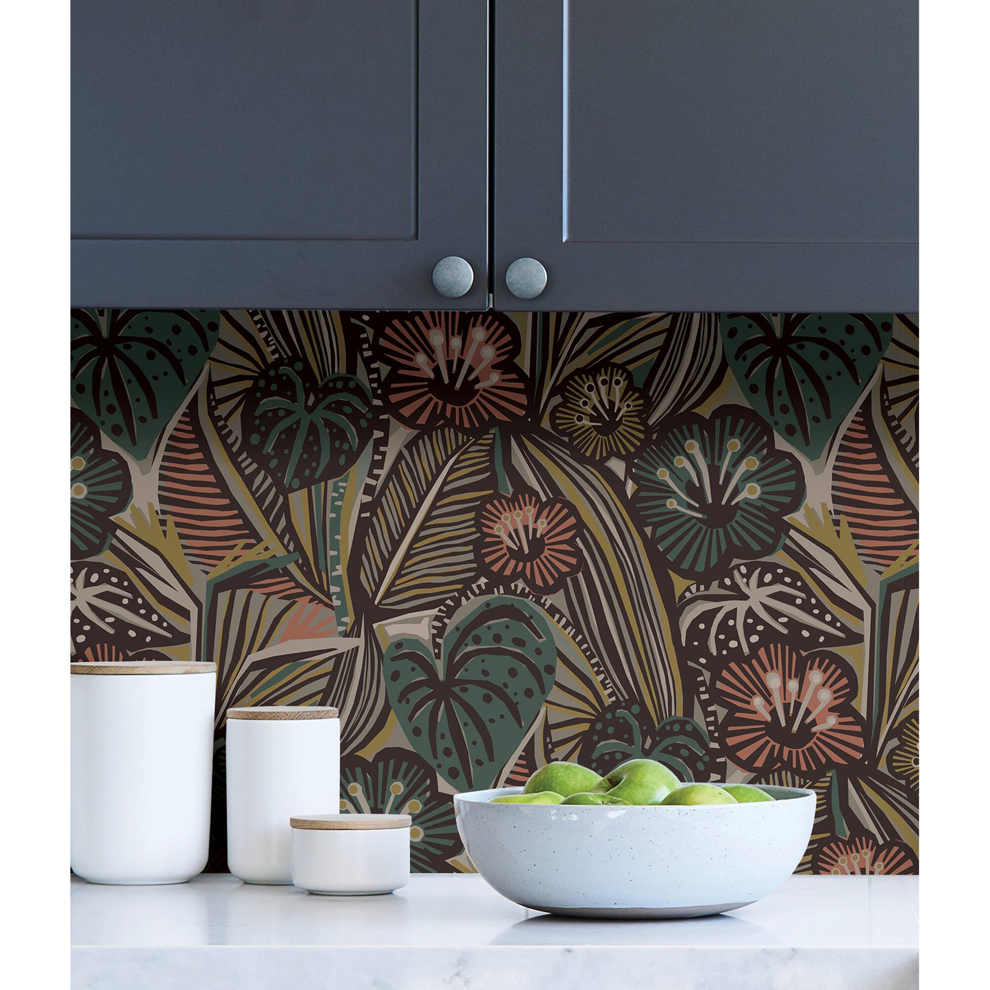 Coral Teal Lotusland Peel & Stick Wallpaper